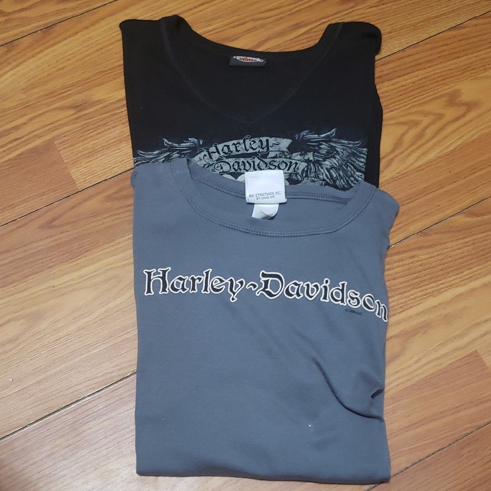 Harley-Davidson Black and Gray Long Simi Sheer Spell‎ Out  Tees (Bundle 2)